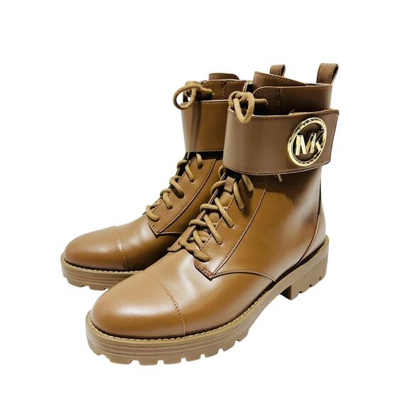 Michael Kors Tatum US 9 Combat Boots Brown Faux Leather Ankle Zip NIB $225 - Picture 2 of 11